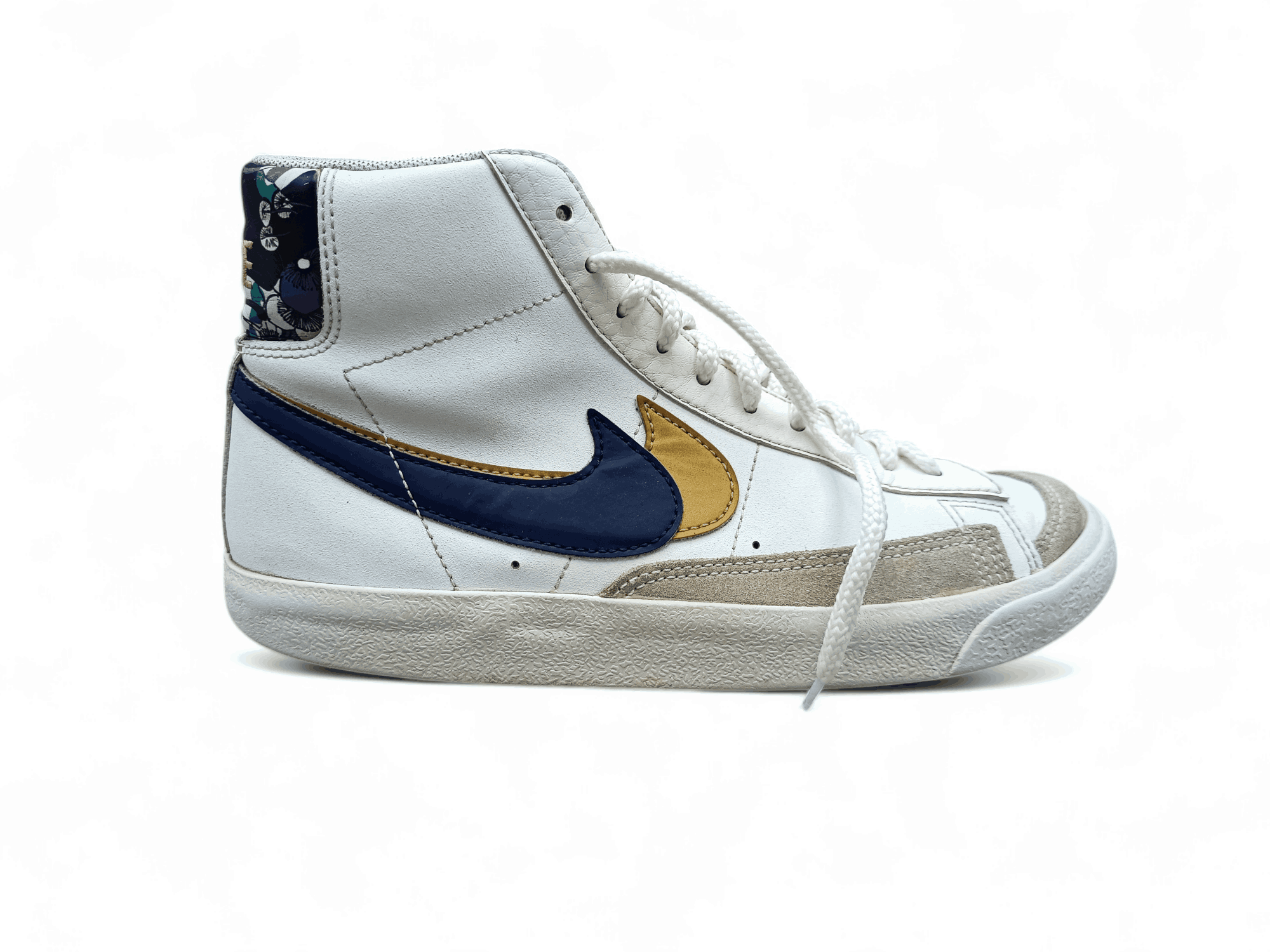 Nike Blazer Mid '77 SE GS White Blue Void Gold Grey - Tejori